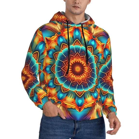 Mens 3D Pullover Hooded Sweatshirt With Pocket, Kaleidoscope Psychedelic Trippy Vintage
