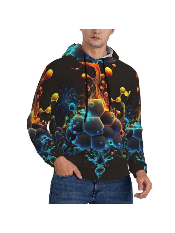 Mens 3D Pullover Hooded Sweatshirt With Pocket, Molecule Acid Chemistry Psychedelic