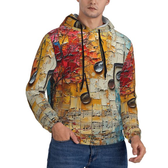 Mens 3D Pullover Hooded Sweatshirt With Pocket, Musical Notes Music