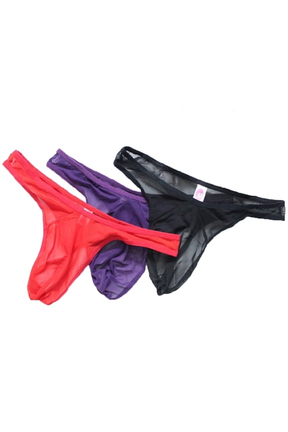 Mens 3in1 Sheer Thongs Lingerie Breathable Briefs Sexy Underwear See-Through Hot Underpants Fashion Clothing Gift for Boyfriend Husband