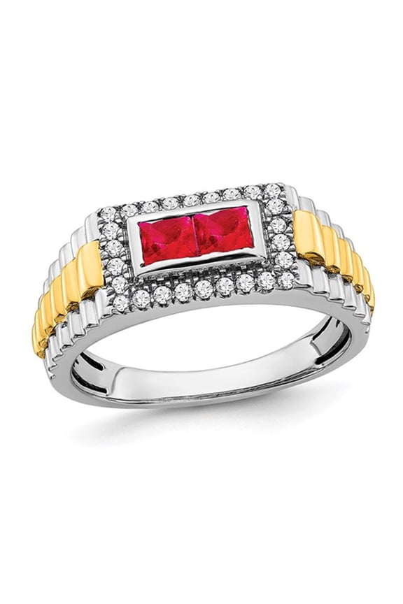 Mens 4/5 Carat (Ctw) Ruby Ring 14K Yellow and White Gold with Diamonds 1/4 Carat (Ctw) for Men