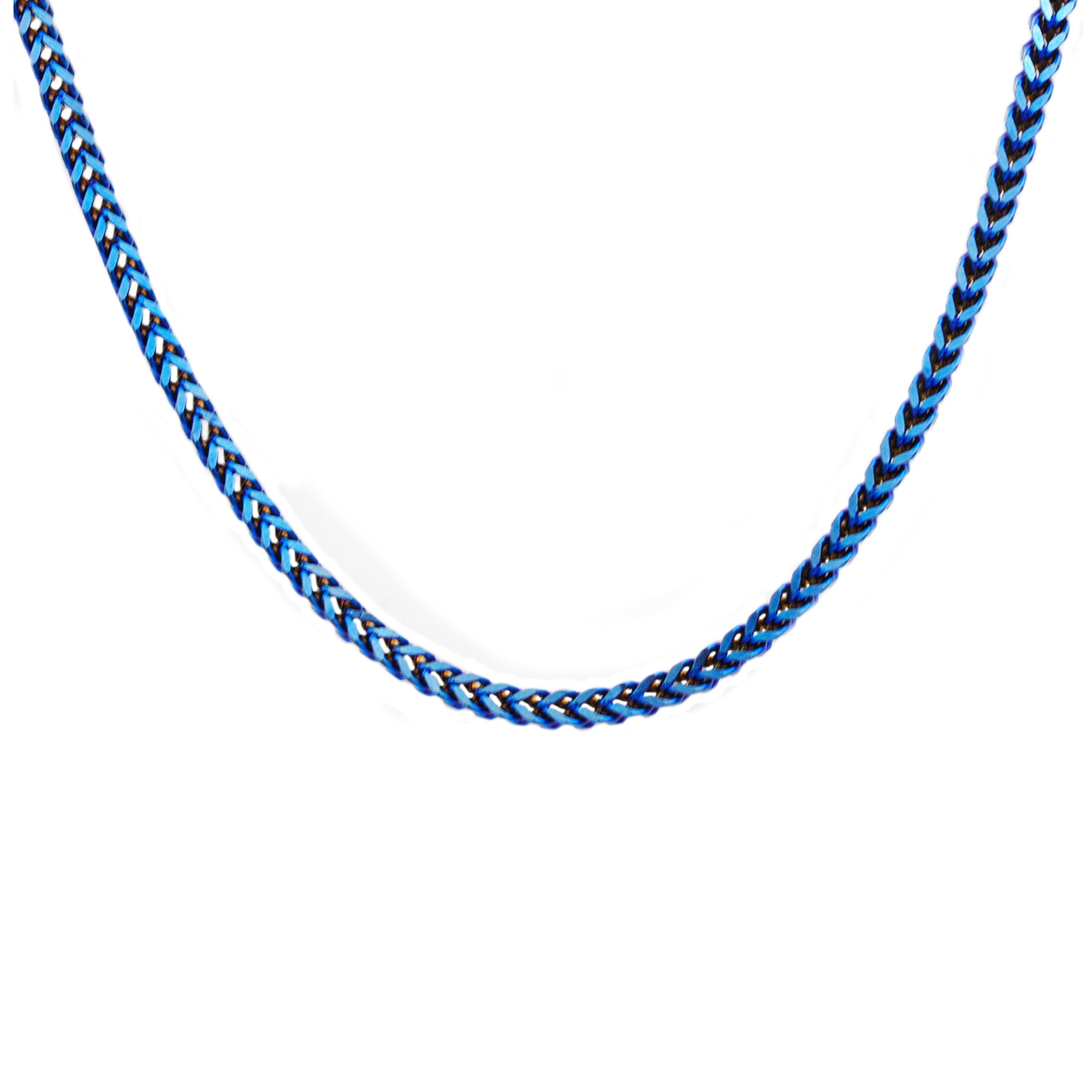 Mens 4 mm Blue Plated Stainless Steel Franco Link Chain Necklace