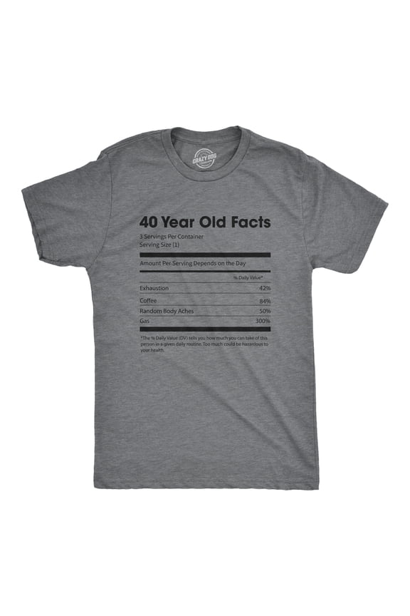 Mens 40 Year Old Facts T Shirt Funny Forties Nutrition Label Coffee Birthday Tee Graphic Tees