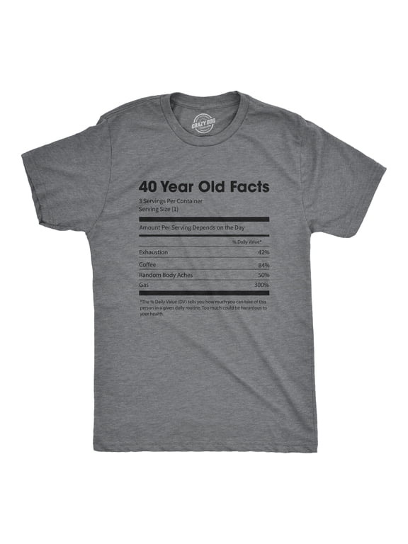 Mens 40 Year Old Facts T Shirt Funny Forties Nutrition Label Coffee Birthday Tee Graphic Tees
