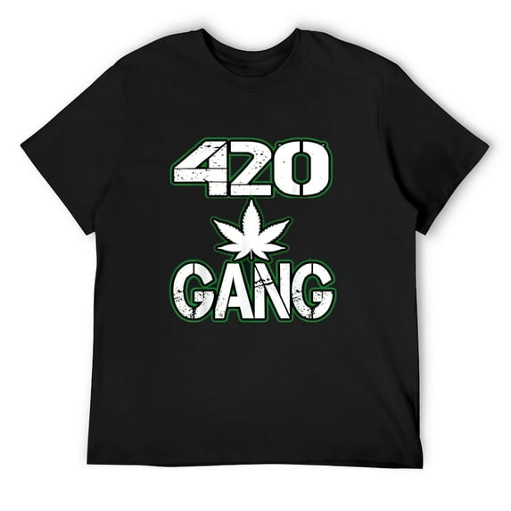 Mens 420 Gang Weed Leaf Gift T-Shirt Black Large