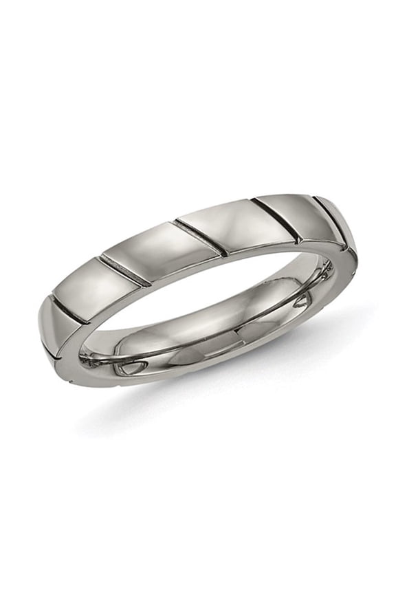 Gem & Harmony Mens 4mm Titanium Grooved Band Ring (4.00mm) for Men