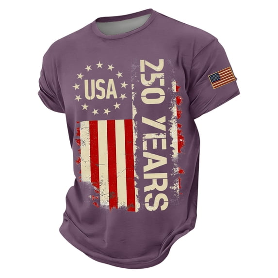 Mens 4th of July Shirts Casual Short Sleeve USA Flag Print T Shirt Crew Neck Independence Day Celebration Party Tops USA 250th Anniversary Patriotic Tees, S