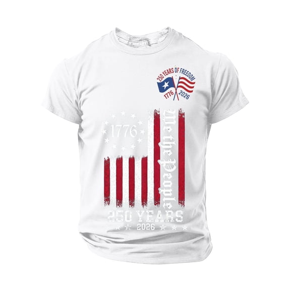 Mens 4th of July Shirts Loose Short Sleeve USA Flag Print Tshirts Round Neck USA 250th Anniversary Celebration Party Tees Independence Day Patriotic Tops, XL