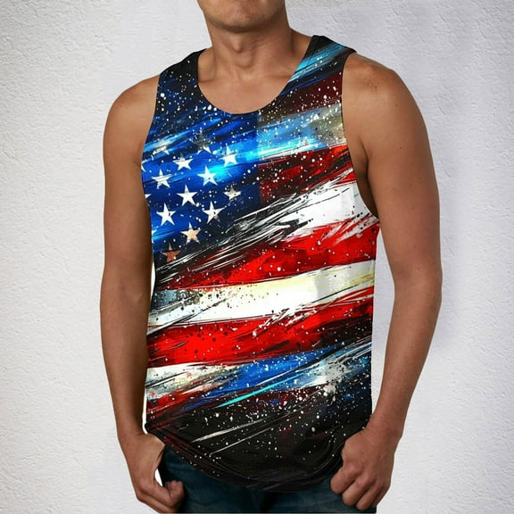 Mens 4th of July Tank American Flag Tank Top for Men Fourth of July Top Patriotic Tank Top Men Fourth of July Tank Men Leisure Time Fitness Home Wear Pajamas Color Cotton Fashion Printing T-Shirt