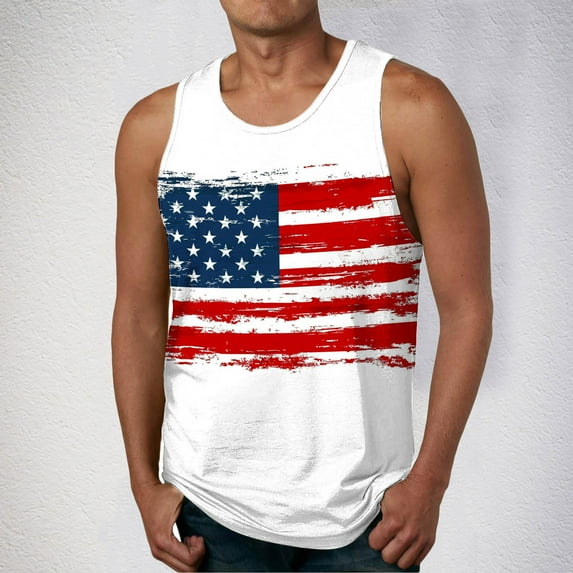 Mens 4th of July Tank American Flag Tank Top for Men Fourth of July Top Patriotic Tank Top Men Fourth of July Tank Men Leisure Time Fitness Home Wear Pajamas Color Cotton Fashion Printing T-Shirt