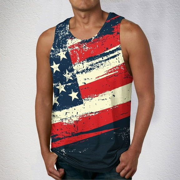 Mens 4th of July Tank American Flag Tank Top for Men Fourth of July Top Patriotic Tank Top Men Fourth of July Tank Men Leisure Time Fitness Home Wear Pajamas Color Cotton Fashion Printing T-Shirt