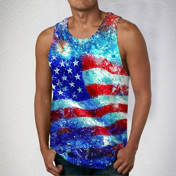 Mens 4th of July Tank American Flag Tank Top for Men Fourth of July Top Patriotic Tank Top Men Fourth of July Tank Men Leisure Time Fitness Home Wear Pajamas Color Cotton Fashion Printing T-Shirt