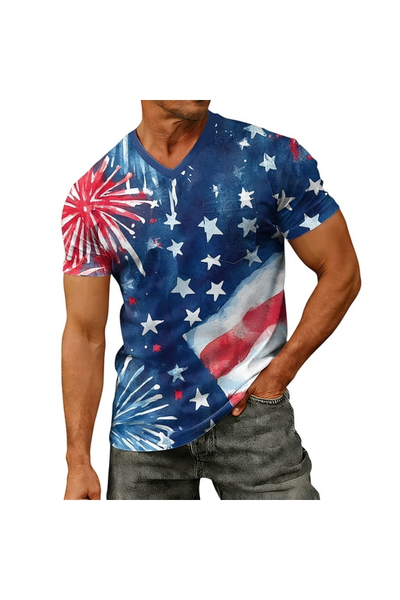 Mens 4th Of July T-Shirts Plus Size Short Sleeve 250 Anniversary Usa Shirt Red White and Blue American Flag Print American Flag T Shirts for Men