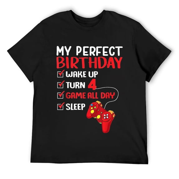 Mens 4th Perfect Birthday Gaming 4 Years Old Gamer Gift Boys T-Shirt Black