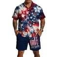 thumbnail image 1 of Mens 4th of July 2 Piece Set Summer Tracksuits 2 Piece Outfits Independence Day Textured Short Sleeve Button Down Shirts and Drawstring Short Sets, 1 of 6