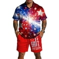 thumbnail image 1 of Mens 4th of July 2 Piece Set Summer Tracksuits 2 Piece Outfits Independence Day Textured Short Sleeve Button Down Shirts and Drawstring Short Sets, 1 of 6