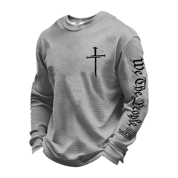 Mens 4th of July Shirt Christian Print Sweatshirts American Flag Long Sleeve Shirts Casual Crewneck Pullover Patriotic Outfits
