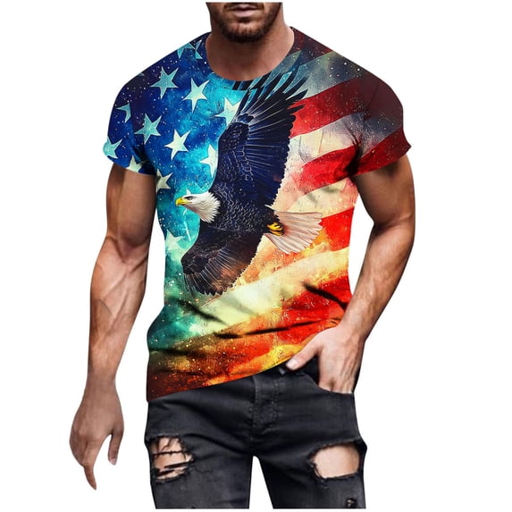 Mens 4th of July Shirts 250th Anniversary American Flag Eagle Short Sleeve T-Shirt Memorial Day Patriotic Tee Tops