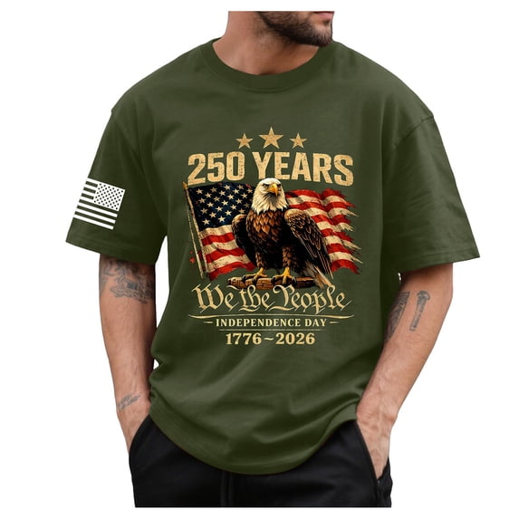 Mens 4th of July T-Shirts 250 Years America 1776-2026 T-Shirt Independence Day Patriotic Eagle Graphic Tee (AG,M)