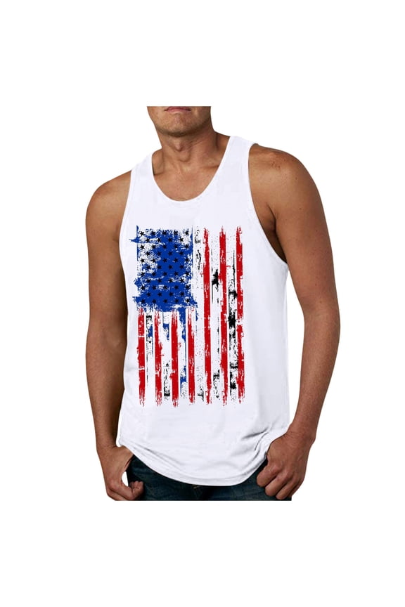 Mens 4th of July Tank Top Novelty Graphic Breathable Short Sleeved Beach Shirt Casual Style