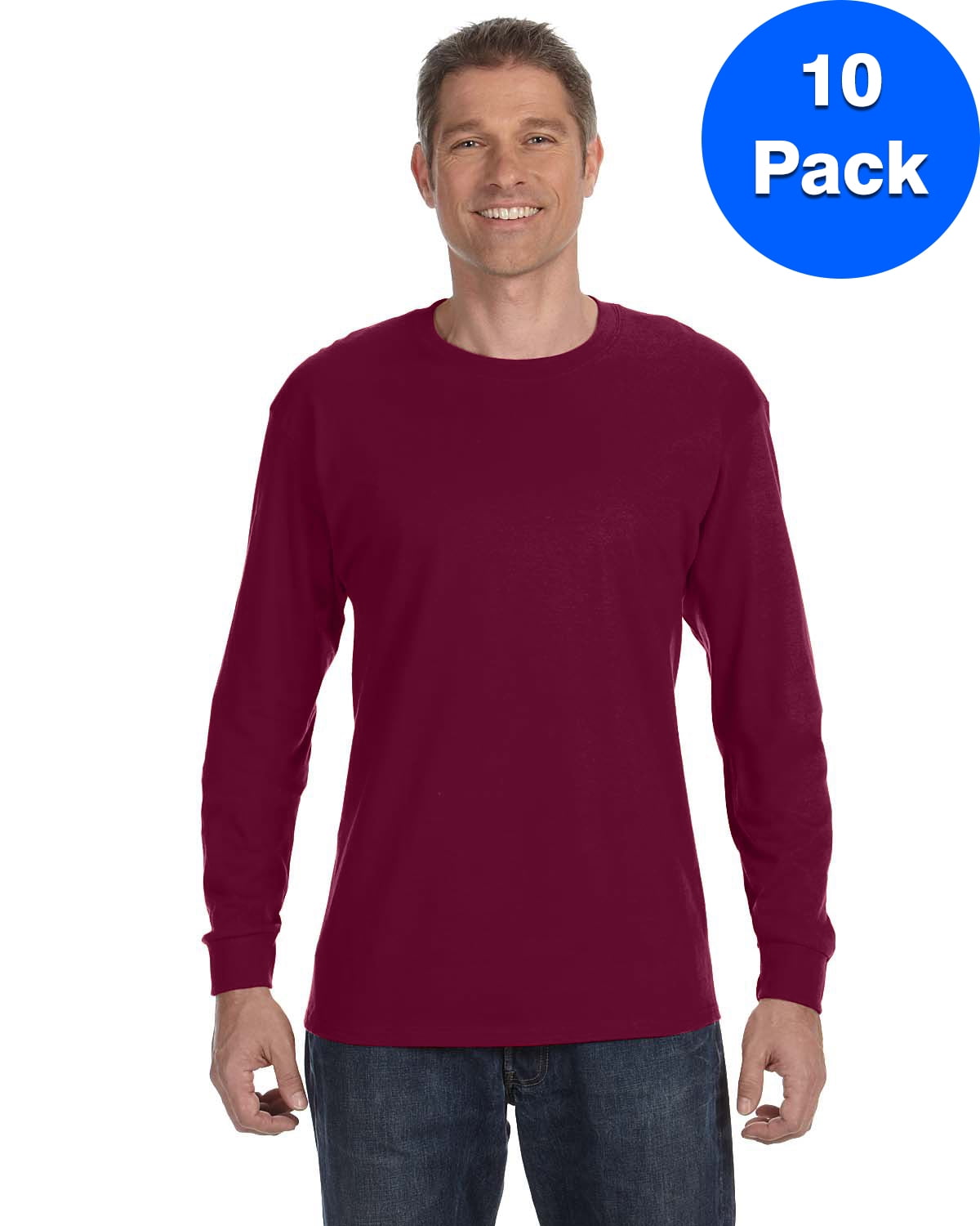 トップス Original Cotton Pack Long Sleeve T-shirt Mens-5-3-oz-Heavy-Cotton-Long-