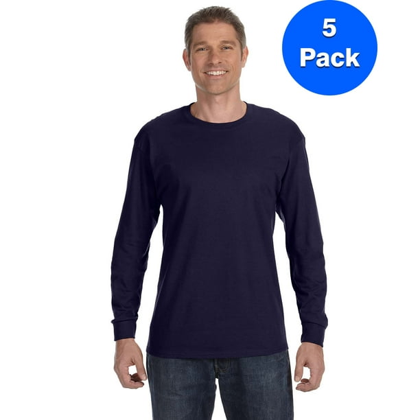 Mens 5.3 oz. Heavy Cotton Long-Sleeve T-Shirt 5 Pack - Walmart