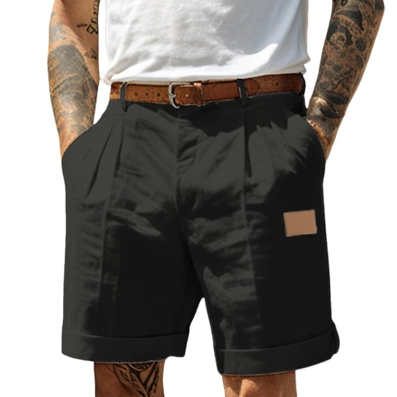 Mens 5"/ 7" Linen Shorts Drawstring Elastic Waist Shorts with Pockets Flat Front Linen Shorts Cotton Linen Casual Summer Lightweight Vacation Daily Wear Outfit,Black 2XL