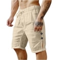 thumbnail image 1 of Mens 5 Inch Linen Shorts - Casual Elastic Waist Drawstring Side Slit Summer Beach Shorts with Pockets, 1 of 6