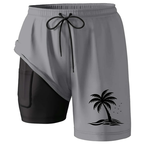 Mens 5 Inch Swim Trunks Quick Dry Elastic Waist Drawstring Stretch Comfortable Anti-Chafe Swimming Shorts Gradient Snug Fit Soft Compression Liner Men Swim Brief,Grey,XXL