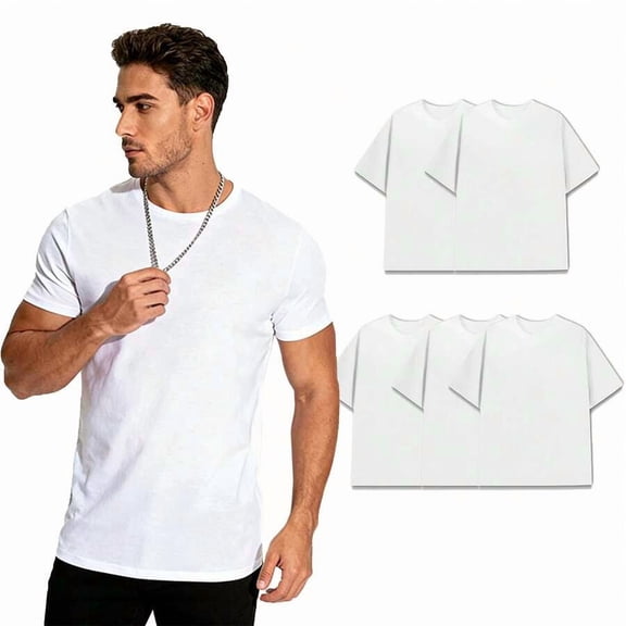 Mens 5-Pack Premium Cotton Crew Neck Basic T-Shirt White 5
