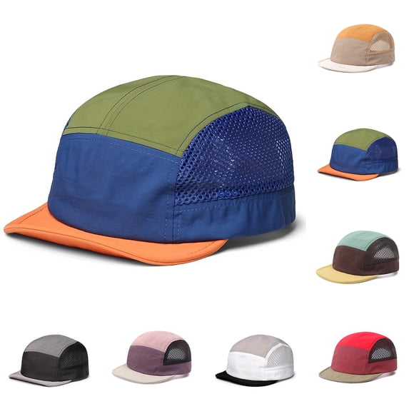 Mens 5 Panel Hat,Uncrushable Foldable Baseball Cap with Short Brim, Women Quick Dry Color Block Mesh Running Hat,One Size