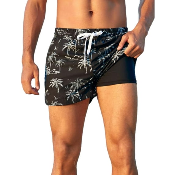 Mens 5" Short Swim Trunks Quick Dry Swim Shorts with Pockets Swimming Bathing Suits Trunks with Compression Liner