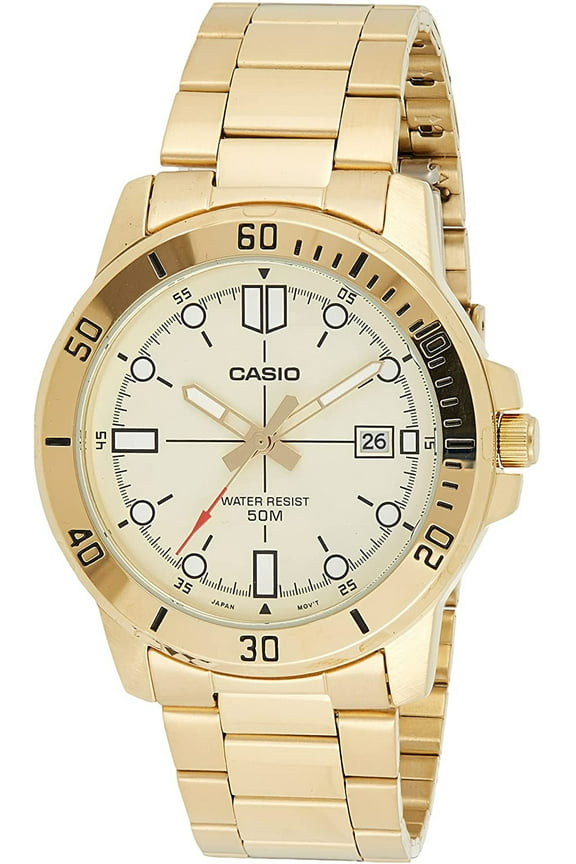 Mens 50-meter Water Resistant White Dial Stainless Steel Gold Watch MTP-VD01G-9EVUDF