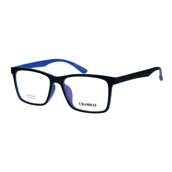 Mens 52mm TR90 Plastic Rectangle Wood Grain Arm Horn Rim Optical Frame Black Blue