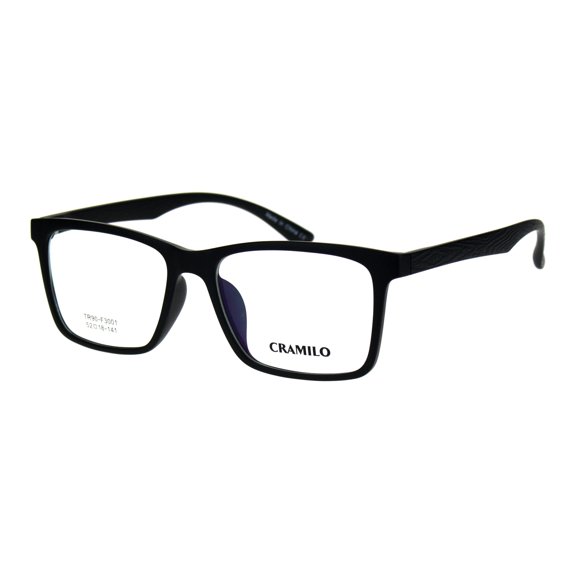 Mens 52mm TR90 Plastic Rectangle Wood Grain Arm Horn Rim Optical Frame Matte Black