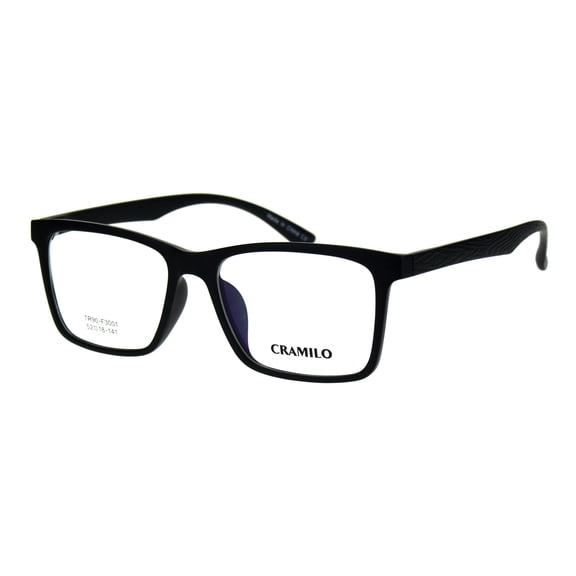 Mens 52mm TR90 Plastic Rectangle Wood Grain Arm Horn Rim Optical Frame Matte Black