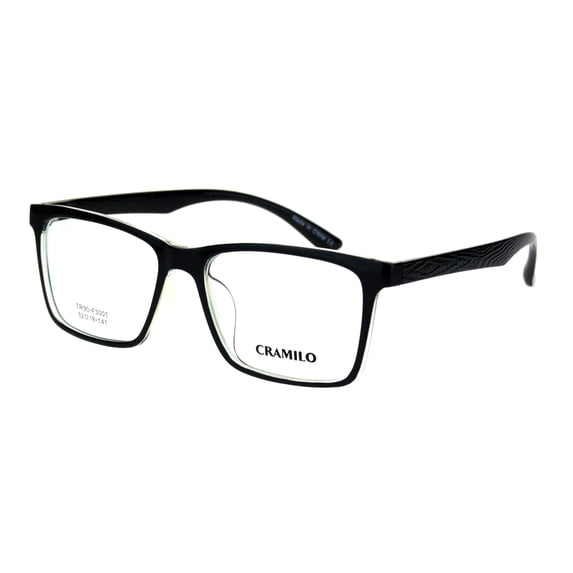 Mens 52mm TR90 Plastic Rectangle Wood Grain Arm Horn Rim Optical Frame Shiny Black