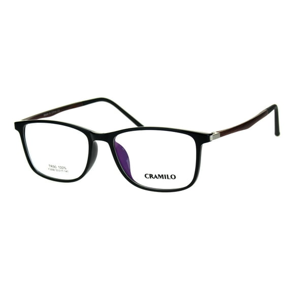 Mens 53mm TR90 Thin Plastic Horn Rim Optical Eyeglasses Frame Black Wood Arm