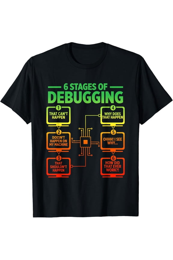 Mens 6 Stages Of Debugging Funny Programmer Computer Software T-ShirtMen's and women's gift, black and white T-shirt, size: Extra large S-4XL