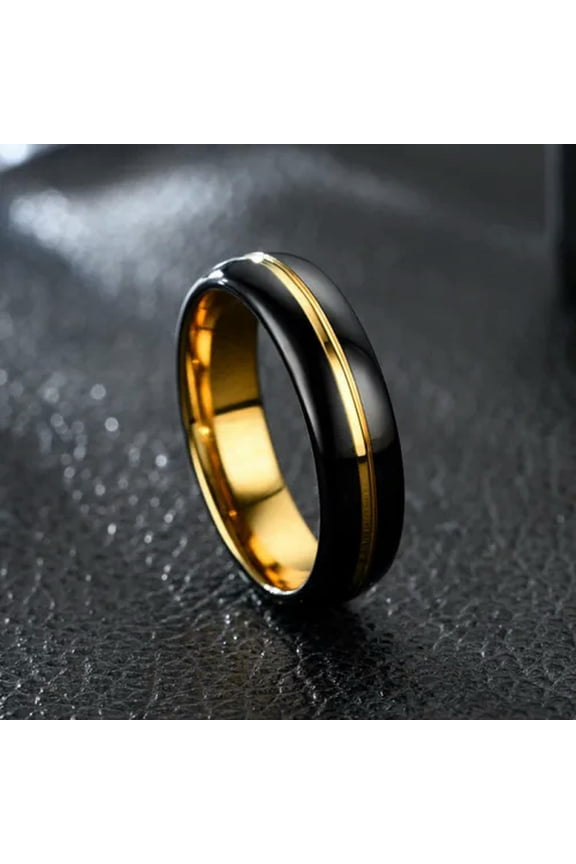 Mens 6MM High Polished Stainless Steel Male Band 18K Gold Plating Ring Size 6-13