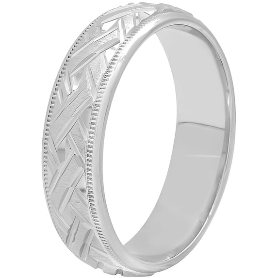 Mens 6MM Sterling Silver Basket Weave Ring w/ Milgrain Edge Detail