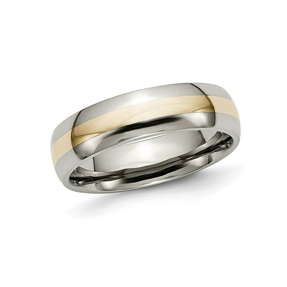 Mens 6mm Comfort Fit Titanium Wedding Band Ring with 14K Gold Inlay