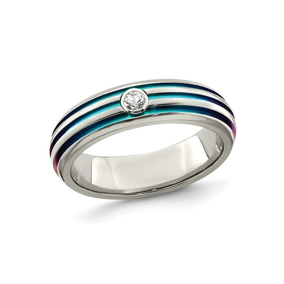 Mens 6mm Titanium Triple Groove White Sapphire Band Ring
