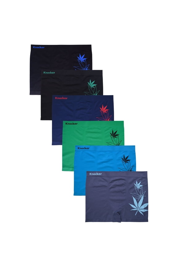 Mens 6pk Seamless Athletic Spandex Compression Sports Workout Boxer Brief Underwear Shorts (Weed)