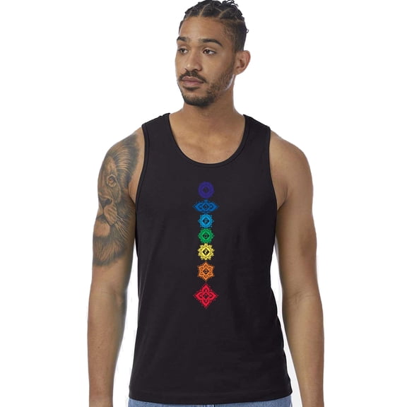 Mens 7 Floral Chakras 100% Cotton Yoga Tank Top Shirt, Small Black