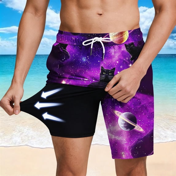 Mens 7" Swim Trunks with Compression Liner Quick Dry Swimming Shorts Swimsuits