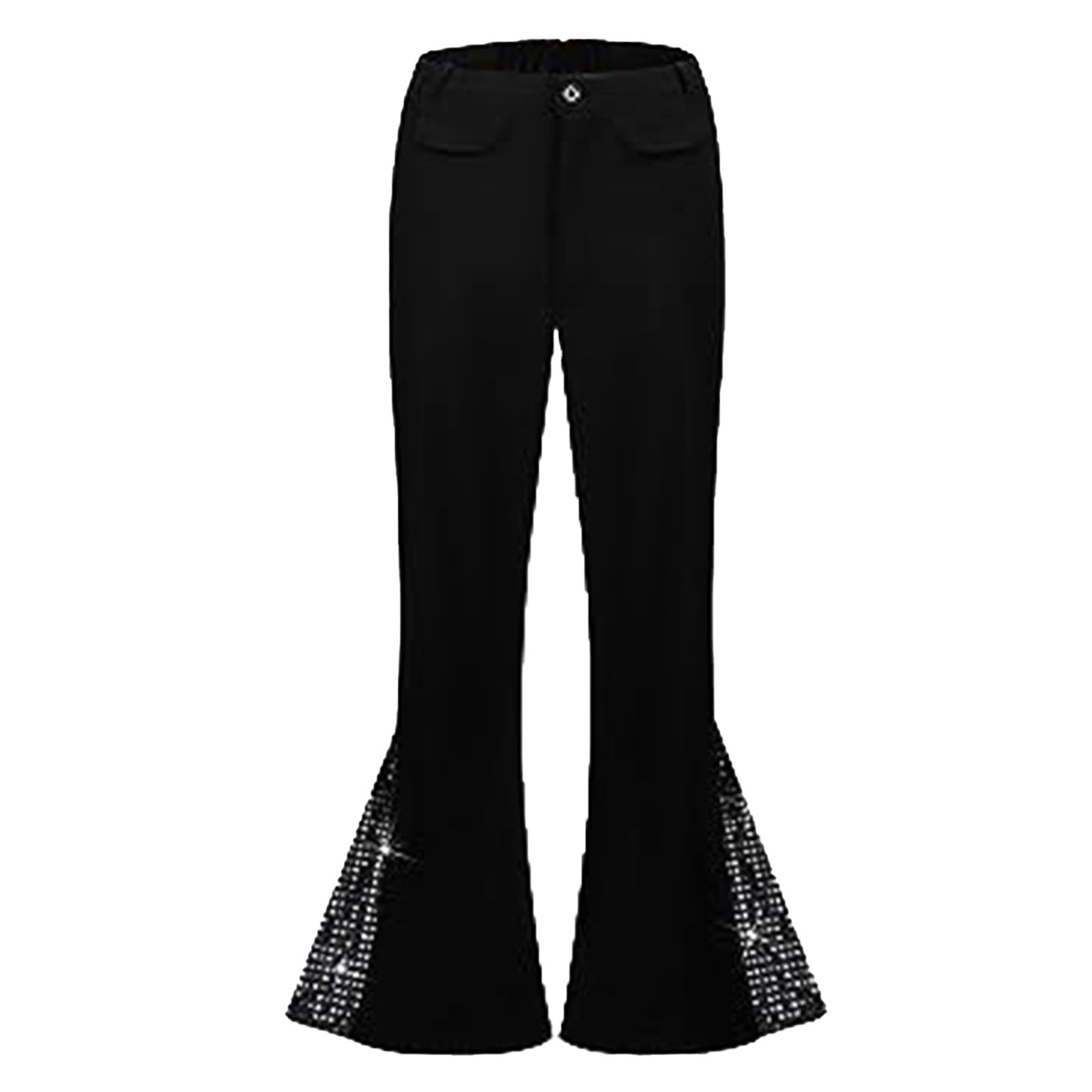 Mens 70s Boys Classic Casual Retro Sequins Flare Casual Pants Sequins 8