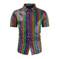thumbnail image 1 of Mens 70s Disco Costume Gold Sequins Short Sleeve Button Down Shirts Blouse Top, 1 of 11