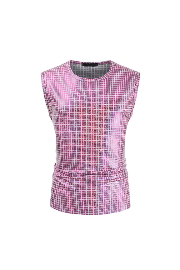Mens 70s Disco Party Gold Silver Multicolour Rainbow Plaid Sequins Print Sleeveless Underwaist
