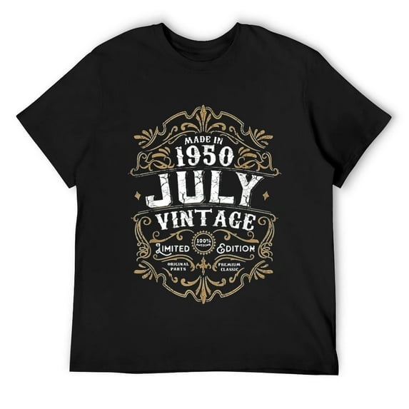 Mens 71st Birthday 71 Years Old 1950 July Made Born Vintage T-Shirt Black